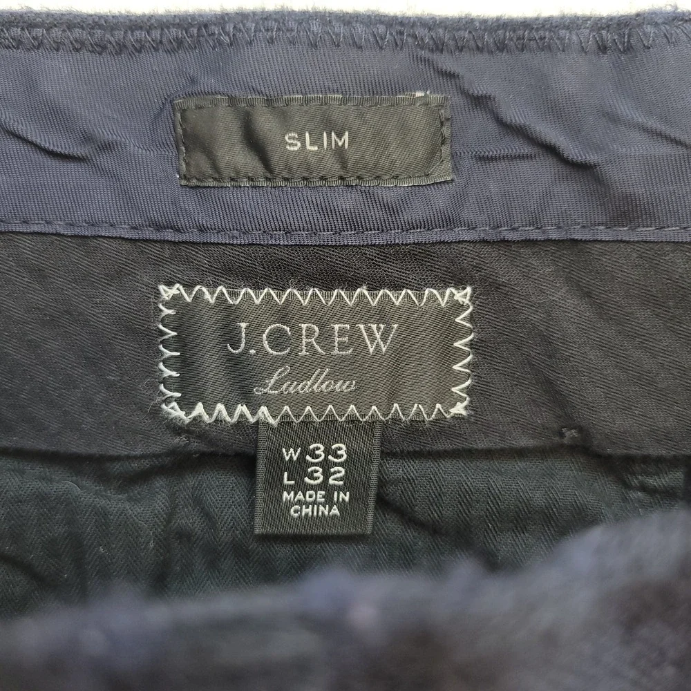 J.Crew Ludlow Pants Mens 33x32 Navy Blue Slim Fit Wool Blend Chino Trousers